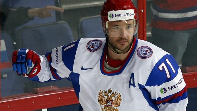 Rus Ilja Kovalčuk slaví gól proti Slovensku. Rus Ilja Kovalčuk slaví gól proti Slovensku.