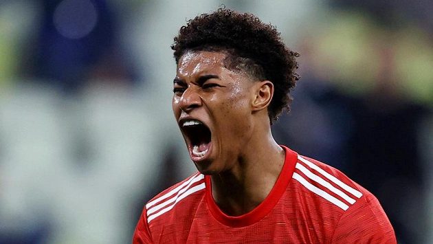Útočník Manchesteru United Marcus Rashford Útočník Manchesteru United Marcus Rashford