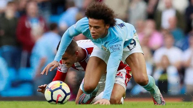 Leroy Sané z Manchesteru City v akci. Leroy Sané z Manchesteru City v akci.