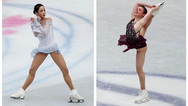 Korejka Lim Un-so (vlevo) a Mariah Bellová z USA na kombinaci fotografií během krátkého programu při MS v Saitamě. Korejka Lim Un-so (vlevo) a Mariah Bellová z USA na kombinaci fotografií během krátkého programu při MS v Saitamě.