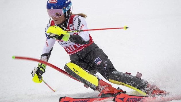 Mikaela Shiffrinová při závodě SP ve sjezdovém lyžování Mikaela Shiffrinová při závodě SP ve sjezdovém lyžování