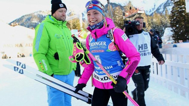 Šťastná česká biatlonistka Markéta Davidová. Šťastná česká biatlonistka Markéta Davidová.