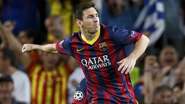 Útočník Barcelony Lionel Messi a jeho radost po vstřelení gólu. Útočník Barcelony Lionel Messi a jeho radost po vstřelení gólu.