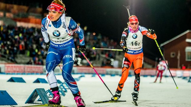 Gabriela Koukalová během závodu smíšených štafet v Östersundu. Gabriela Koukalová během závodu smíšených štafet v Östersundu.