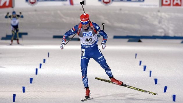 Český biatlonista Ondřej Moravec na trati. Český biatlonista Ondřej Moravec na trati.