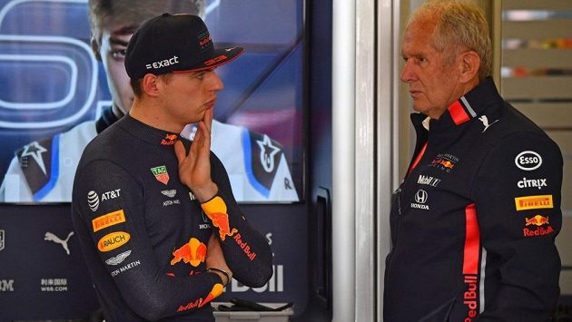 Max Verstappen a Helmut Marko. Max Verstappen a Helmut Marko.