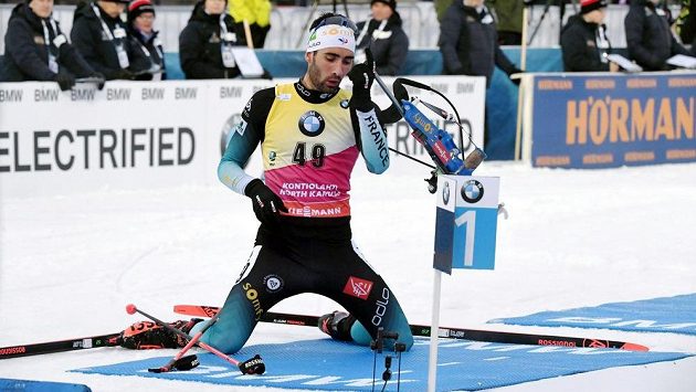 Francouz Martin Fourcade při sprintu SP v Kontiolahti. Francouz Martin Fourcade při sprintu SP v Kontiolahti.