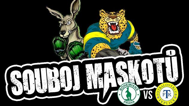 Vršovický Klokan proti teplické gepardici Jane v souboji ligových maskotů. Vršovický Klokan proti teplické gepardici Jane v souboji ligových maskotů.