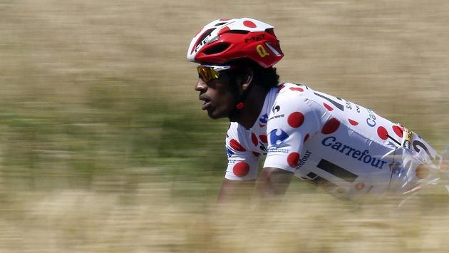 Trochu nečekaný držitel puntíkatého dresu pro nejlepšího vrchaře Tour - eritrejský cyklista Daniel Teklehaimanot z týmu MTN-Qhubeka. Trochu nečekaný držitel puntíkatého dresu pro nejlepšího vrchaře Tour - eritrejský cyklista Daniel Teklehaimanot z týmu MTN-Qhubeka.