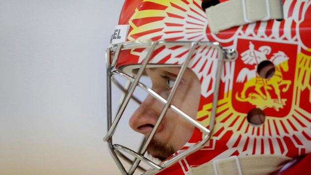 Ruský brankář Ilja Sorokin před zápasem s Českem v Brně. Ruský brankář Ilja Sorokin před zápasem s Českem v Brně.