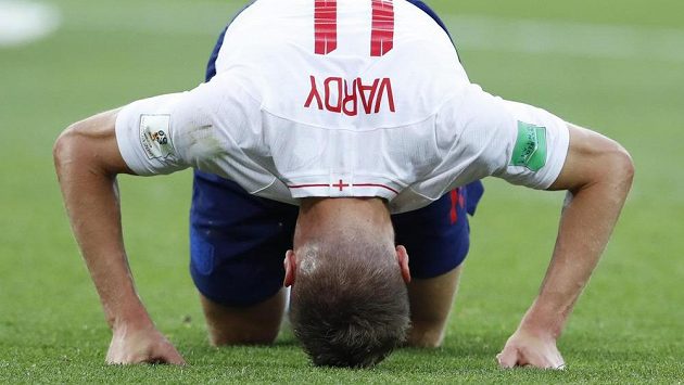 Útočník Anglie Jamie Vardy během duelu s Belgií na MS ve fotbale. Útočník Anglie Jamie Vardy během duelu s Belgií na MS ve fotbale.