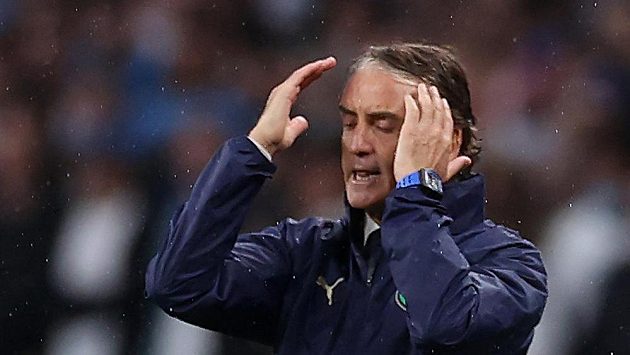 Kouč Italů Roberto Mancini při finále. Kouč Italů Roberto Mancini při finále.