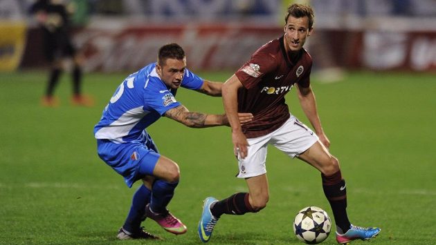 Obránce Sparty Matěj Hybš (vpravo) a Antonín Fantiš z Baníku Ostrava. Obránce Sparty Matěj Hybš (vpravo) a Antonín Fantiš z Baníku Ostrava.
