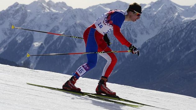 Lukáš Bauer na trati běhu na 50 km na OH v Soči. Lukáš Bauer na trati běhu na 50 km na OH v Soči.