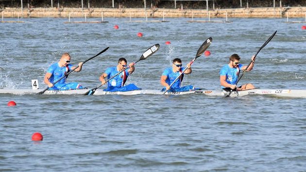 Český čtyřkajak ve složení (zpředu) Jakub Špicar, Lukáš Nepraš, Daniel Havel, Jakub Zavřel při rozjížďce na mistrovství světa v Szegedu. Český čtyřkajak ve složení (zpředu) Jakub Špicar, Lukáš Nepraš, Daniel Havel, Jakub Zavřel při rozjížďce na mistrovství světa v Szegedu.