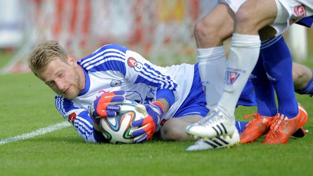 Brankář Olomouce Michal Reichl v zápase proti Pardubicím. Brankář Olomouce Michal Reichl v zápase proti Pardubicím.