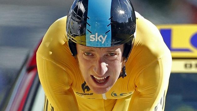 Bradley Wiggins při časovce na Tour de France. Bradley Wiggins při časovce na Tour de France.