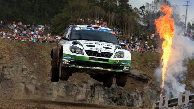 Jan Kopecký se Škodou Fabia S2000 na trati Rallye Azorské ostrovy. Jan Kopecký se Škodou Fabia S2000 na trati Rallye Azorské ostrovy.