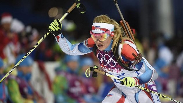 Gabriela Soukalová na trati olympijského závodu na 7,5 km. Gabriela Soukalová na trati olympijského závodu na 7,5 km.