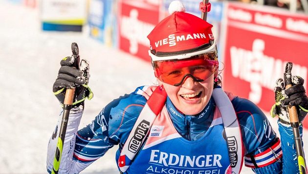 Česká biatlonistka Veronika Vítková v cíli sprintu v Anterselvě. Česká biatlonistka Veronika Vítková v cíli sprintu v Anterselvě.