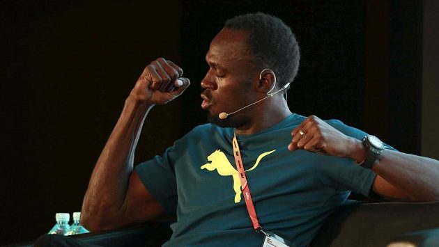 Jamajský sprinter Usain Bolt během tiskové konference v Pekingu. Jamajský sprinter Usain Bolt během tiskové konference v Pekingu.