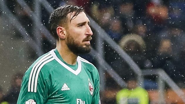 Brankář AC Milan Antonio Donnarumma v pohárovém derby. Brankář AC Milan Antonio Donnarumma v pohárovém derby.