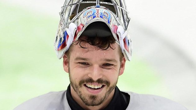 Brankář Dominik Furch po vítězném zápase s Ruskem. Brankář Dominik Furch po vítězném zápase s Ruskem.
