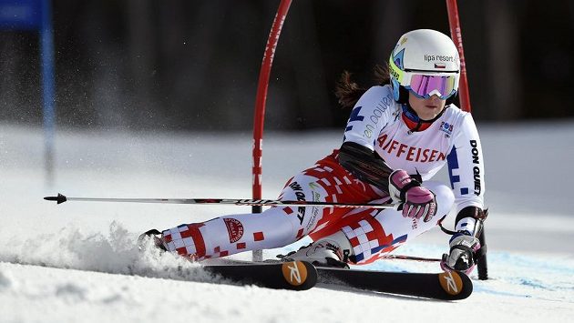 Kateřina Pauláthová na trati druhého kola obřího slalomu na MS v Beaver Creeku. Kateřina Pauláthová na trati druhého kola obřího slalomu na MS v Beaver Creeku.