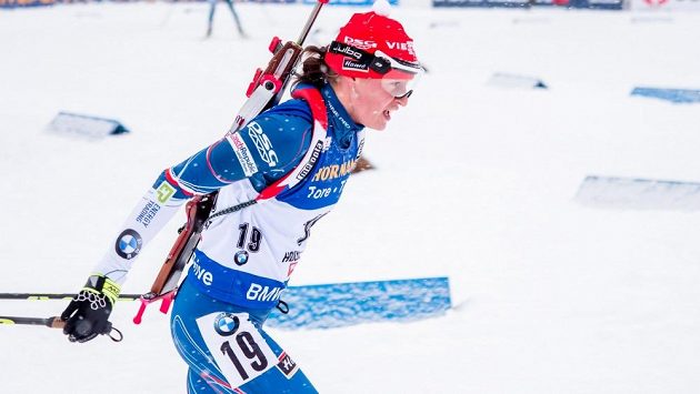 Česká biatlonistka Veronika Vítková na trati stíhačky v rakouském Hochfilzenu. Česká biatlonistka Veronika Vítková na trati stíhačky v rakouském Hochfilzenu.