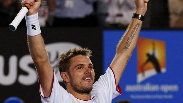 Stanislas Wawrinka se raduje z vítězství nad Tomášem Berdychem. Stanislas Wawrinka se raduje z vítězství nad Tomášem Berdychem.