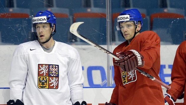 Český reprezentační obránce Zbyněk Michálek (vpravo) v rozmluvě s dalším bekem Janem Hejdou. Český reprezentační obránce Zbyněk Michálek (vpravo) v rozmluvě s dalším bekem Janem Hejdou.