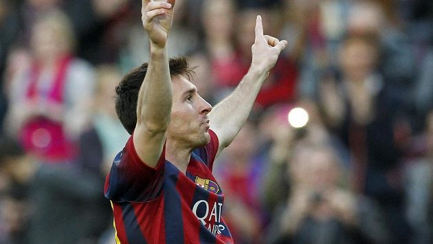Útočník Barcelony Lionel Messi se raduje z gólu proti Pamploně. Útočník Barcelony Lionel Messi se raduje z gólu proti Pamploně.