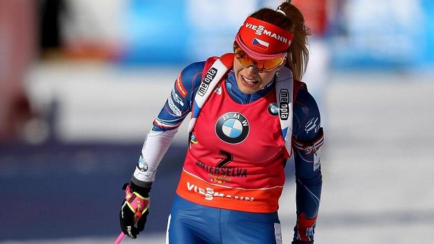 Gabriela Koukalová v cíli závodu s hromadným startem v italské Anterselvě. Gabriela Koukalová v cíli závodu s hromadným startem v italské Anterselvě.