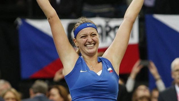 Petra Kvitová se raduje ze zisku Fed Cupu. Petra Kvitová se raduje ze zisku Fed Cupu.