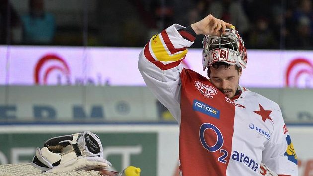 Brankář Slavie Dominik Furch v utkání se Spartou. Brankář Slavie Dominik Furch v utkání se Spartou.