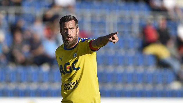 Jakub Mareš z Teplic při utkání na Slovácku. Jakub Mareš z Teplic při utkání na Slovácku.