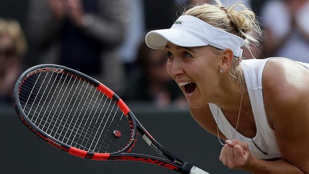 Jelena Vesninová se raduje po postupu do semifinále Wimbledonu. Jelena Vesninová se raduje po postupu do semifinále Wimbledonu.