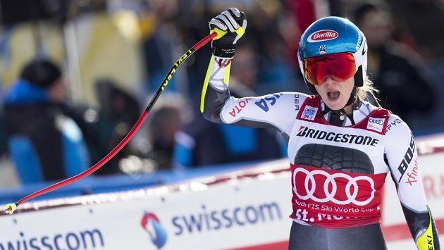 Radost americké lyžařky Mikaely Shiffrinové. Radost americké lyžařky Mikaely Shiffrinové.