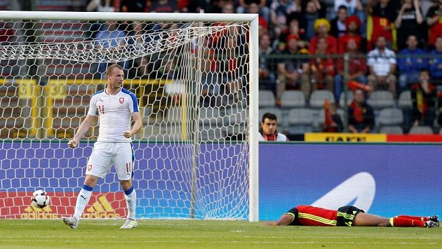 Michael Krmenčík oslavuje vyrovnávací gól proti Belgii. Michael Krmenčík oslavuje vyrovnávací gól proti Belgii.
