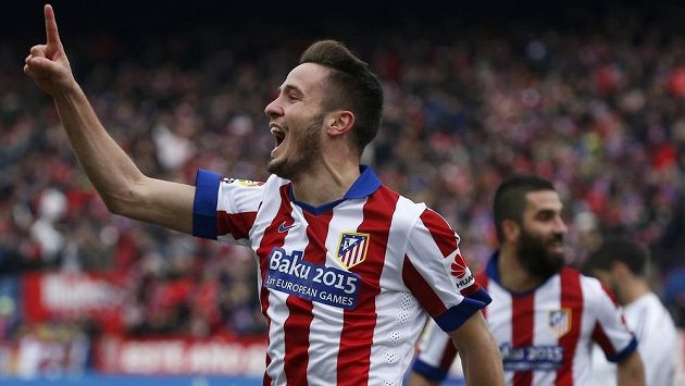 Fotbalista Atlétika Madrid Saul Niguez slaví gól proti Realu Madrid. Fotbalista Atlétika Madrid Saul Niguez slaví gól proti Realu Madrid.