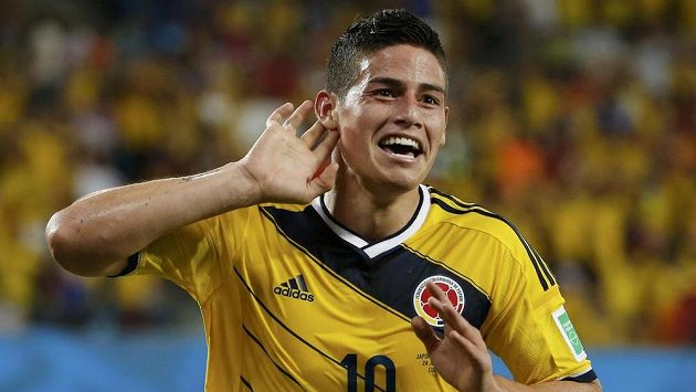 Kolumbijský záložník James Rodríguez slaví gól proti Japonsku na MS v Brazílii. Kolumbijský záložník James Rodríguez slaví gól proti Japonsku na MS v Brazílii.