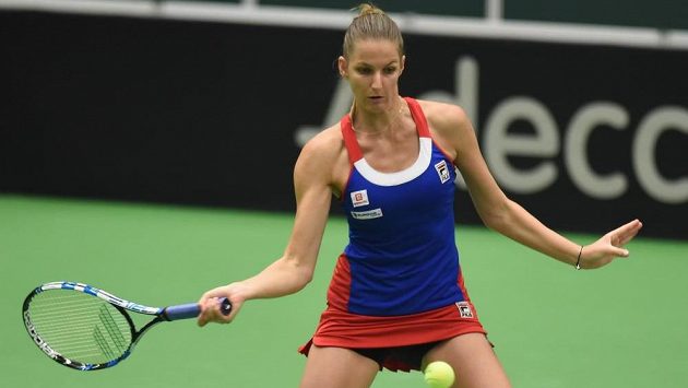 Karolína Plíšková v úvodním kole Fed Cupu. Karolína Plíšková v úvodním kole Fed Cupu.