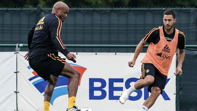 Účast belgického obránce Kompanyho (vlevo) na MS v Rusku je v ohrožení. Vpravo Eden Hazard. Účast belgického obránce Kompanyho (vlevo) na MS v Rusku je v ohrožení. Vpravo Eden Hazard.