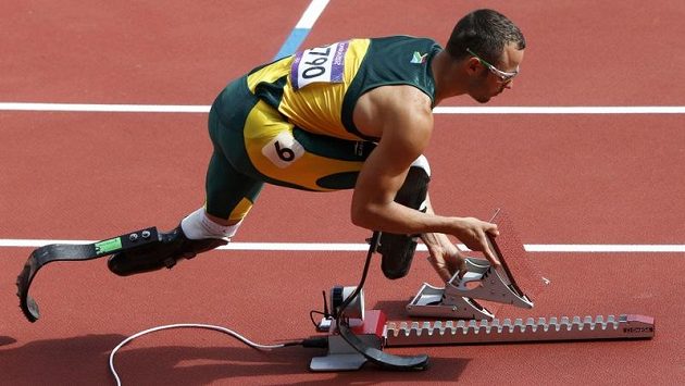 Jihoafričan Oscar Pistorius na startu. Jihoafričan Oscar Pistorius na startu.