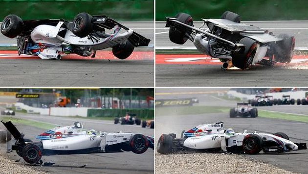 Kotrmelec brazilského pilota Felipeho Massy, jezdec Williamsu ale vyvázl nezraněn. Kotrmelec brazilského pilota Felipeho Massy, jezdec Williamsu ale vyvázl nezraněn.