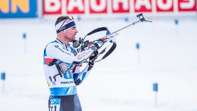 Michal Krčmář při štafetě v Pokljuce. Michal Krčmář při štafetě v Pokljuce.