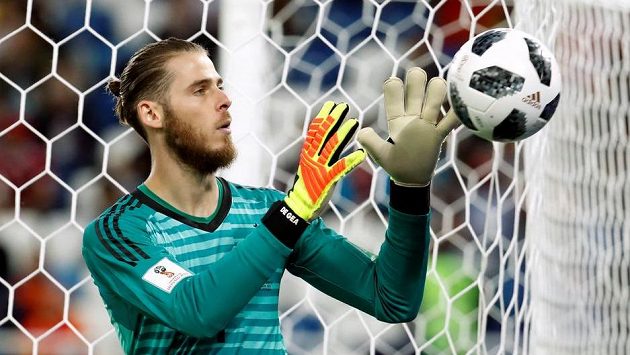 Španělský brankář David de Gea v akci. Španělský brankář David de Gea v akci.