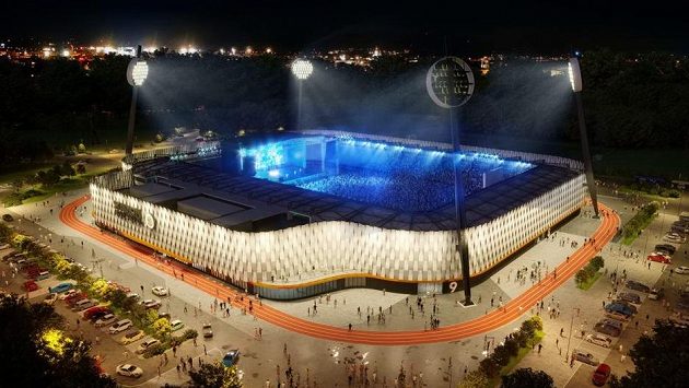 Nový fotbalový stadion (na vizualizaci) v Hradci Králové postaví za 568 milionů korun bez DPH uskupení tří firem, rozhodli zastupitelé města. Nový fotbalový stadion (na vizualizaci) v Hradci Králové postaví za 568 milionů korun bez DPH uskupení tří firem, rozhodli zastupitelé města.