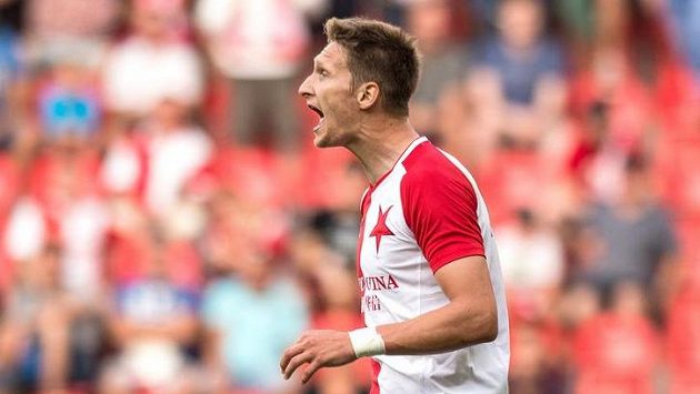 Útočník Slavie Milan Škoda při utkání proti Rio Ave. Útočník Slavie Milan Škoda při utkání proti Rio Ave.
