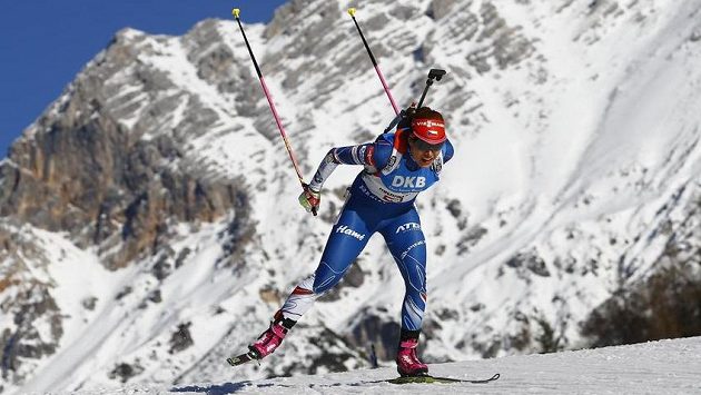 Gabriela Koukalová na trati vytrvalostního závodu na MS v Hochfilzenu. Gabriela Koukalová na trati vytrvalostního závodu na MS v Hochfilzenu.